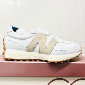 New Balance 327 Golf & Casual LEATHER Women's Sneakers Shoes White Tan size 9